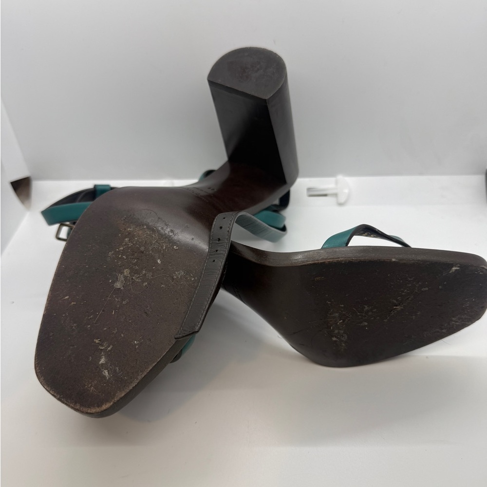 Saint Laurent Teal and Brown Heeled Sandals - Picture 7 of 8